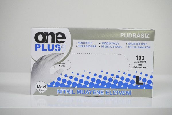 One Plus +1 Nitril Pudrasiz Muayene Eldiveni Mavı Toptan Satış Üretici (1)