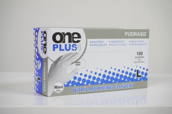 One Plus +1 Nitril Pudrasiz Muayene Eldiveni Mavı Toptan Satış Üretici (3)