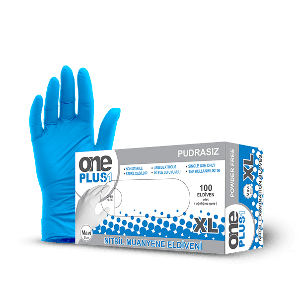 One Plus +1 Nitril Pudrasiz Muayene Eldiveni Mavı Toptan Satış Üretici One Plus +1 Nitril Pudrasiz Muayene Eldiveni Mavı Toptan Satış Üretici