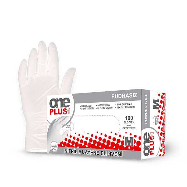 One Plus +1 Nitril Pudrasiz Muayene Eldiveni beyaz Toptan Satış Üretici One Plus +1 Nitril Pudrasiz Muayene Eldiveni beyaz Toptan Satış Üretici